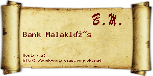 Bank Malakiás névjegykártya